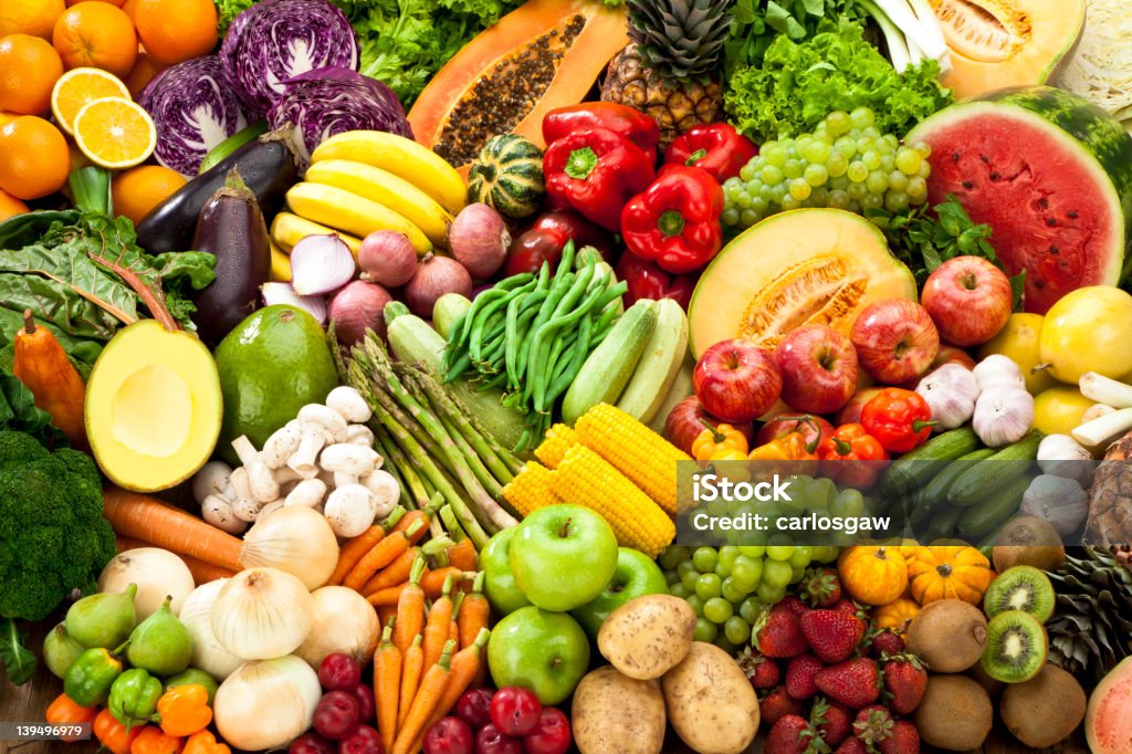 Assortment of Fruits and Vegetables Background